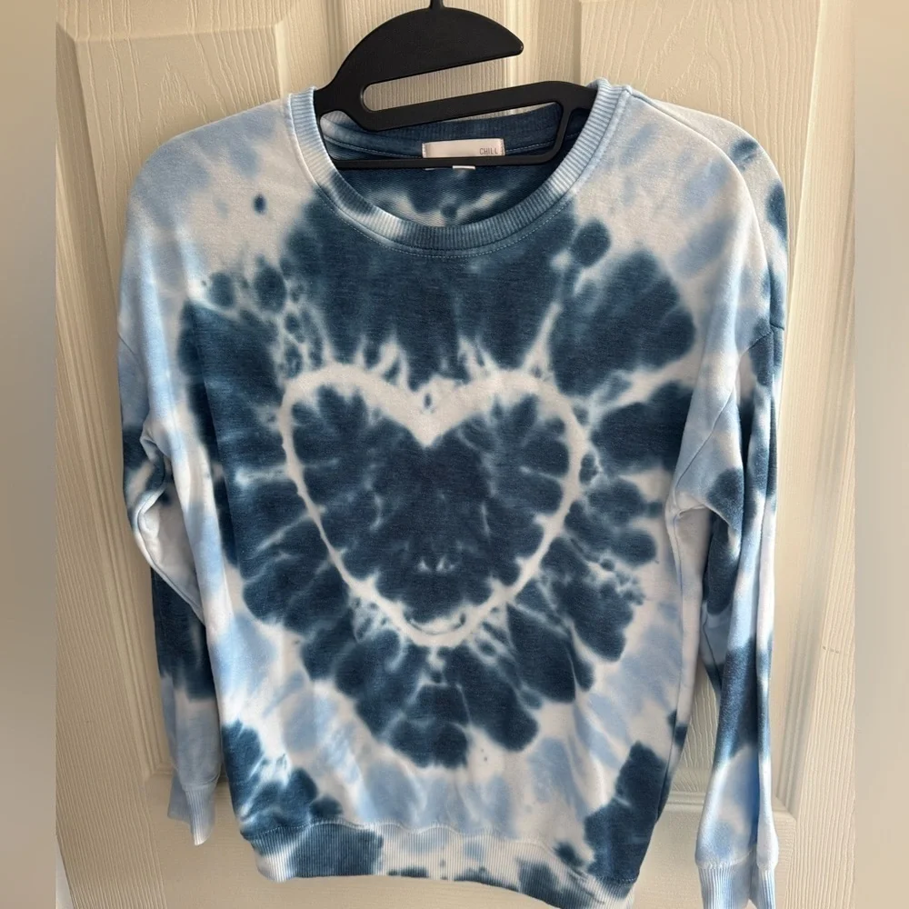 Heart Pattern Tie-Dye Kids Sweater - Teal